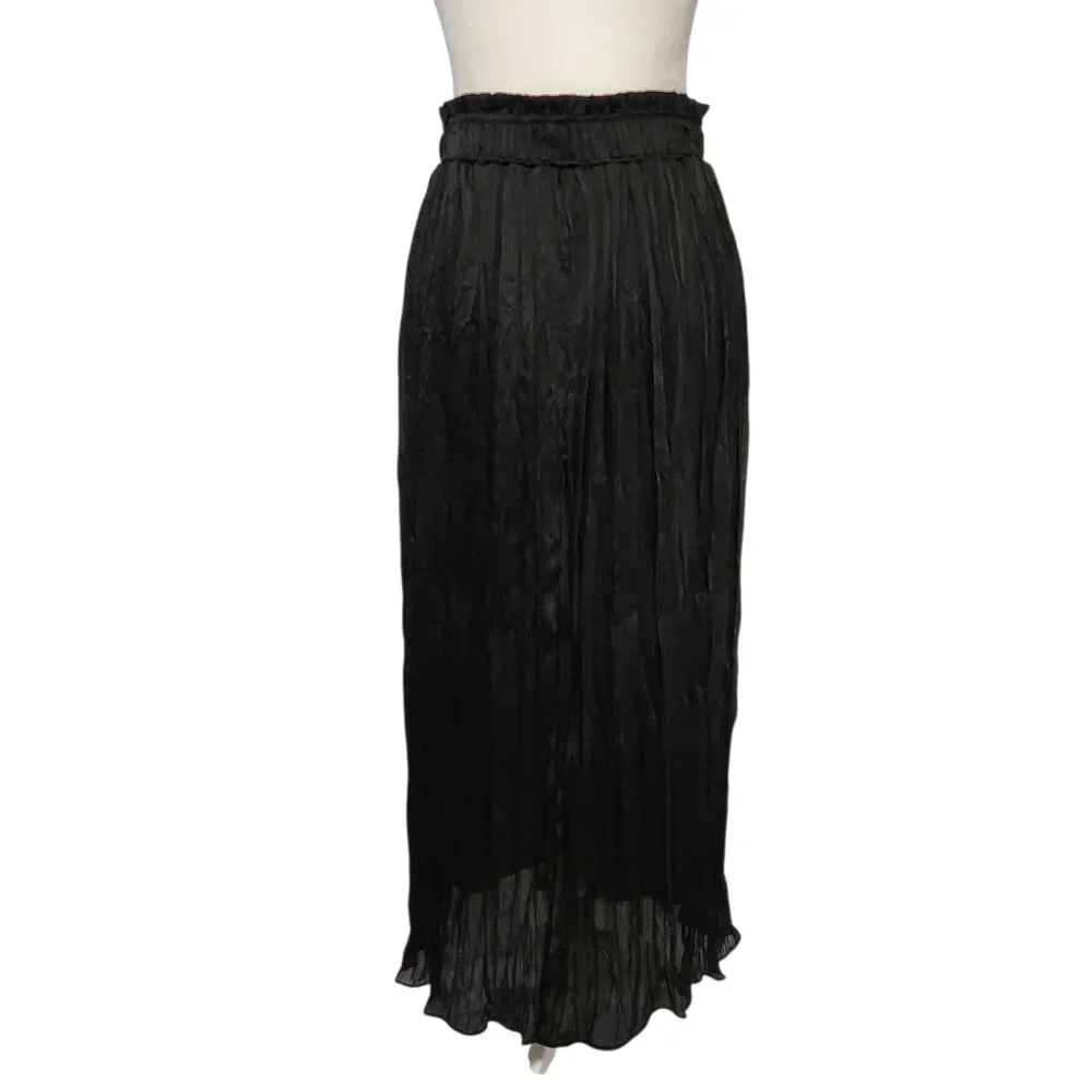 Topshop Black Crinkled Satin Paper Bag Waist Maxi Skirt Women's 8 Whimsigoth